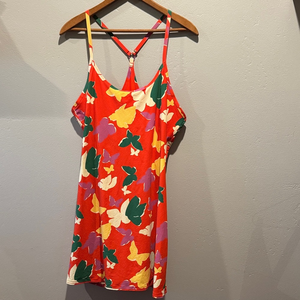Outdoor Voices Red Floral Exercise Workout Athletic Dress Multicolor Petal Print